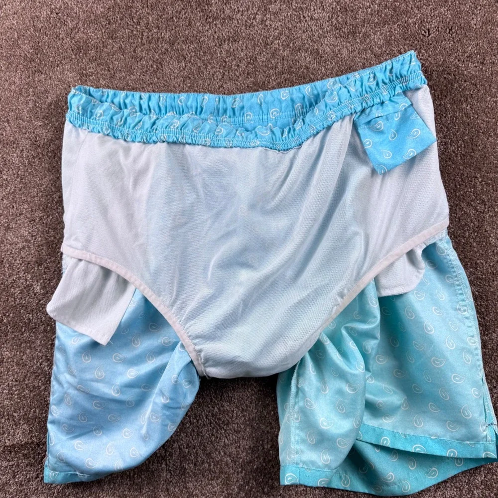Peter Millar Mens XXL Teal Paisley Swim Trunks Mesh Lined Drawstring Shorts - Picture 7 of 8